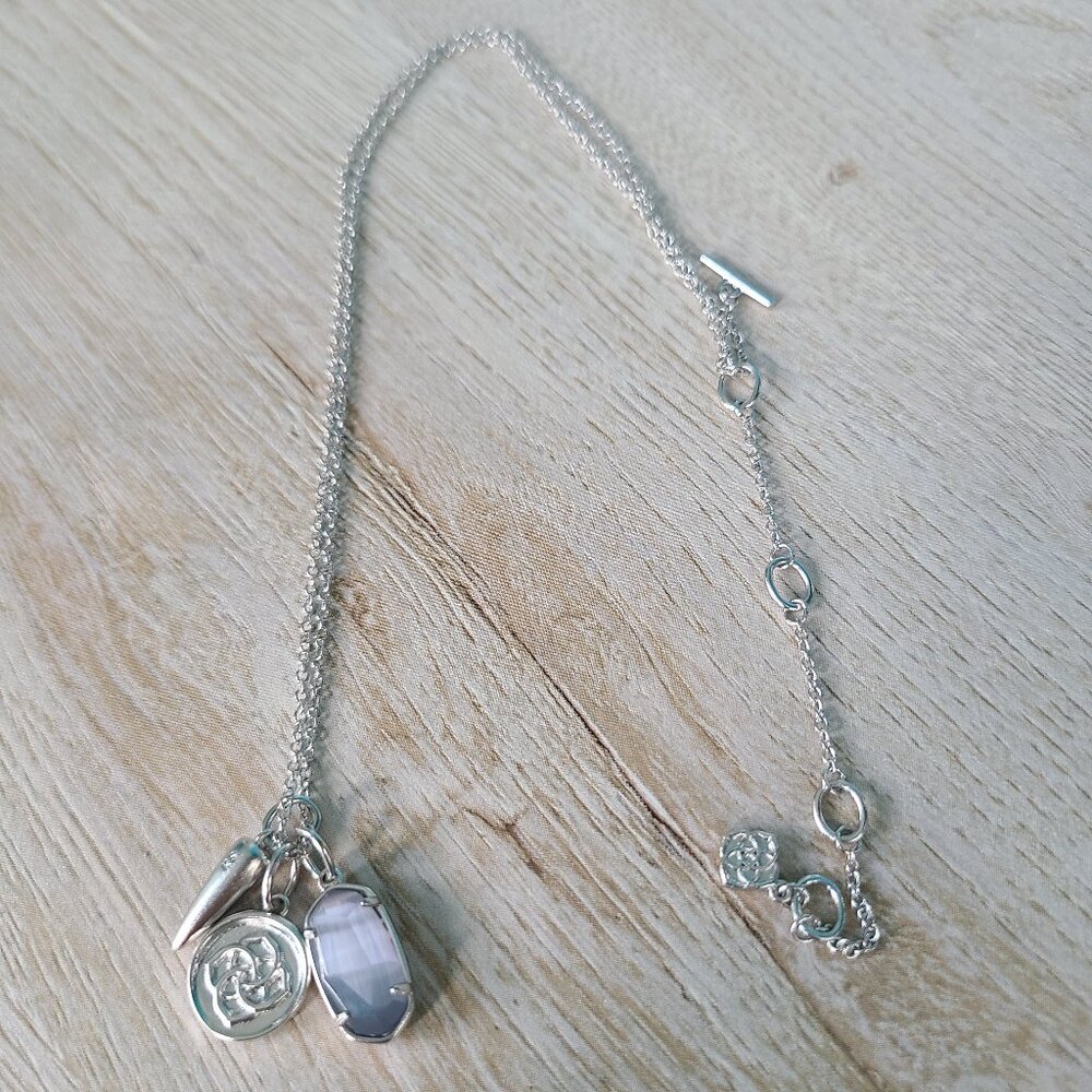 Kendra Scott Dira Silver Coin Charm Necklace in Slate Cat's Eye Glass